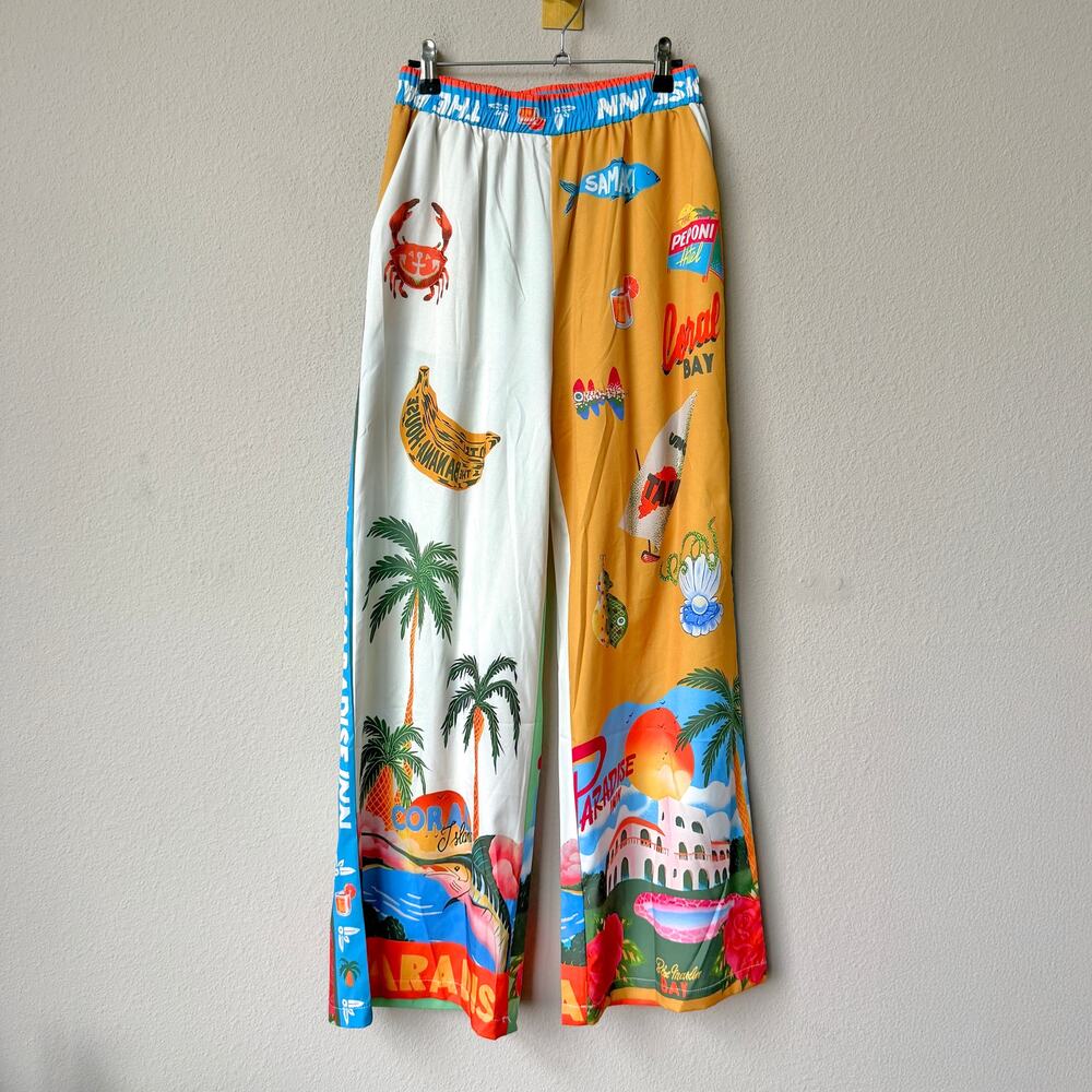 Tropical Colorful Paradise Resortwear Wide Leg Pants Size S - Picture 2 of 6
